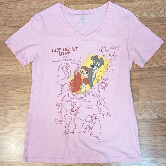 Disney Tops - Disney Parks Ink & Paint Lady & The Tramp Sketch pink T-shirt sz Medium